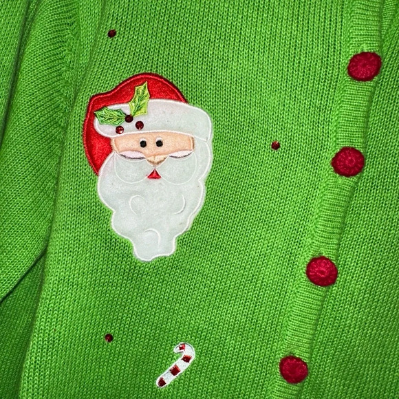 NWT! Vintage Tiara International Christmas Santa Cardigan Sweater Green & Red 1X - Picture 3 of 11